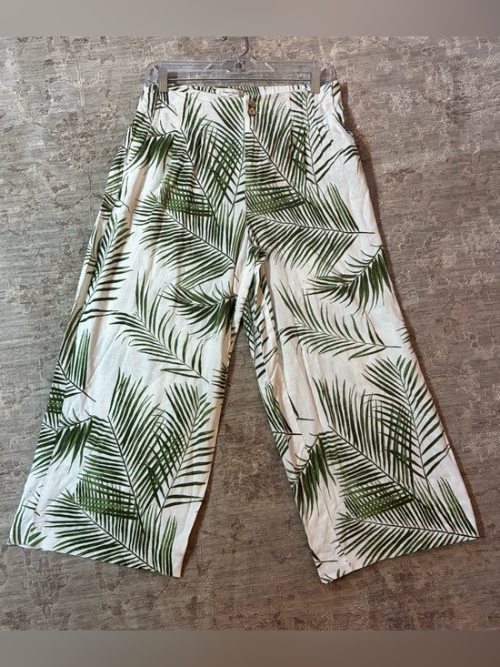 Haven and Blair London Pants - Haven & Blair Tropical Palm Print Cropped Wide-Leg Pants Linen Blend– Size Large